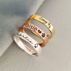 Haustier Name Ring, Benutzerdefinierte Pfotenabdruck Ring, Gravierte Name Ring, Hund Pfoten Ring, Haustier-Liebhaber-Geschenk, personalisierte Haustier Ring, Haustier-Gedenkring