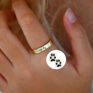 Haustier Name Ring, Benutzerdefinierte Pfotenabdruck Ring, Gravierte Name Ring, Hund Pfoten Ring, Haustier-Liebhaber-Geschenk, personalisierte Haustier Ring, Haustier-Gedenkring
