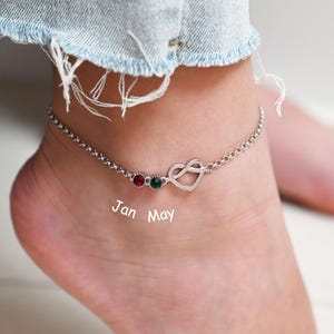 Custom Family Birthstone Heart Bracelet,Birthstone Anklet,Birthday Gift for Her,Christmas Gift,Heart Anklet,Bridesmaid Gift,Mothers Day Gift