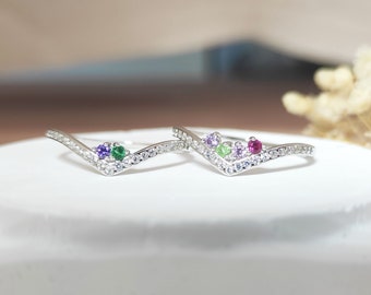 Dainty Birthstone Ring,Unique Gift for Mom,Family Gift For Her,Christmas Gift For Her,Birthday Gift,Wedding Gift,Graduation ring,Silver ring