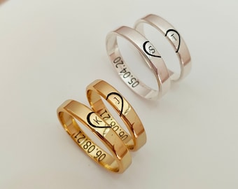 Anillo personalizado en forma de corazón, anillo a juego para parejas, anillo con letras, anillos de promesa de amor de aniversario, anillo de bodas, regalo de Navidad