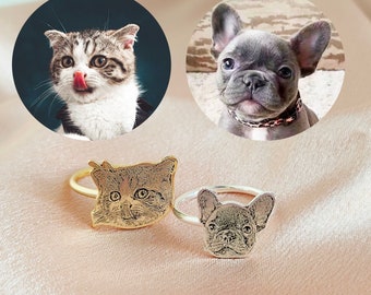 Personalized Pet Portrait Ring,Custom Pet Photo Ring,Signet Ring,Name Jewelry,Stacking Ring,Gold Dog Cat Ring,Christmas Gift,Gift for her