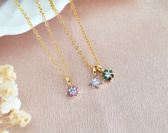 Personalized Birthstone Necklace,Flower Birthstone Jewelry,Family Birthstone Necklace,Christmas gift,Birthday Gift for Her,Bridesmaid Gift