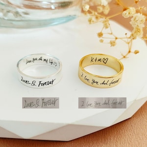 Actual Handwritin Band Ring,Memorial Handwriting Ring,Custom Name Ring,Wedding Band,Mother's Day Gift,Signature Ring,Couple Anniversary Ring