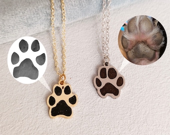 Custom Paw Print Necklace,Actual Pet Paw Necklace,Pet Memorial Gift,Name Necklace,Cat Dog Nose Print Jewelry,Dog Lover Gift