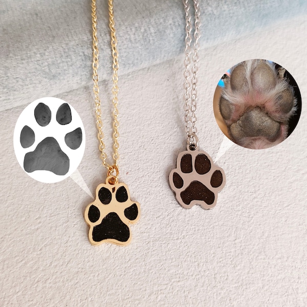Custom Paw Print Necklace,Actual Pet Paw Necklace,Pet Memorial Gift,Name Necklace,Cat Dog Nose Print Jewelry,Dog Lover Gift