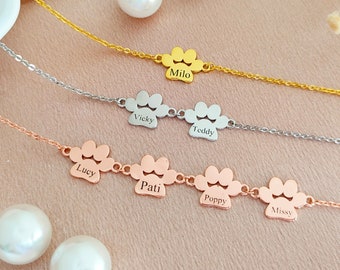 Paw Print Name Bracelet,Personaliz Dog Paw Bracelet,Custom Pet Memorial Gift,Engraved Name Bracelet,Pet Bracelet,Christma Gift,Pet Loss Gift