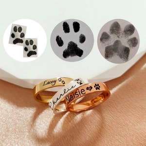 Pet Name Ring, Custom Paw Print Ring, Engraved Name Ring, Dog Paw Ring, Pet Lover Gift,Personalized Pet Ring,Memorial Pet Ring