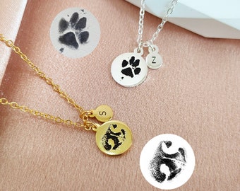 Custom Actual Dog Paw Necklace,Dog Nose Print Necklace,Pet Memorial Gift,Name Necklace,Pet Lover Necklace,Christmas gift,Pet Loss