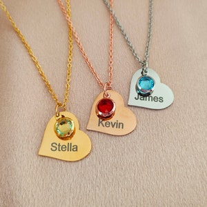 Personalized Name Birthstone Necklaces,Engraved Heart Name Necklace,Family Name Necklace,Birthstone jewelry,Christmas gift, birthday gift