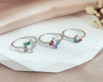 Bague de naissance personnalisée délicate, bijoux en pierre de naissance, bague de famille avec pierre de naissance pour mères, cadeau de Noël, cadeau d'anniversaire, cadeaux de mariage, bague en argent