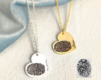 Collar de huellas dactilares personalizado, collar conmemorativo de huellas dactilares, collar de corazón, regalo conmemorativo, regalo para mamá