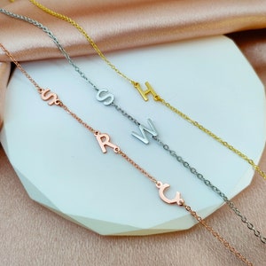 Gold Initial Necklace, Sideways Initial Necklace, Custom Letter Necklace, Personalized Jewelry, Gift For Her, Christmas Gift, Mothers Gifts