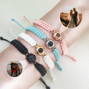 Custom Photo Projection Bracelet,Father&#39;s Day Gift For Him,Couple Bracelet,Handmade Braided Rope Bracelet,Picture Bead Bracelet,Gift for Her