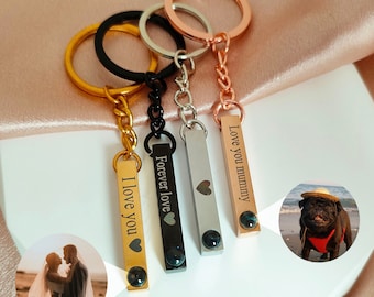 Personalized Projection Photo Keychain,Custom 3D Name Bar Keychain, Picture Keychain,Christmas Gift,best friend gift,Men&#39;s keychain