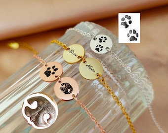 Personalized Pet Jewelry,Pet Paw Print Bracelets,Actual Paw Print,Pet Memorial Jewelry,Paw Print Disc, Pet Keepsakes,Name bracelet
