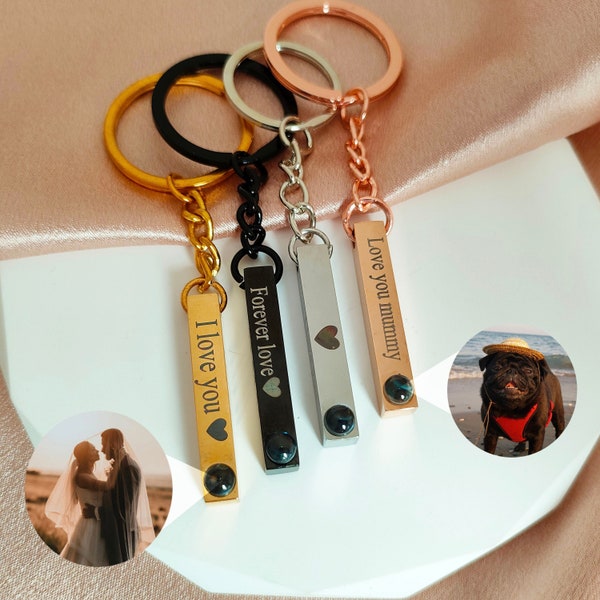 Personalized Projection Photo Keychain,Custom 3D Name Bar Keychain, Picture Keychain,Christmas Gift,best friend gift,Men's keychain