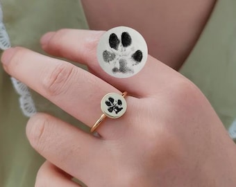 Anillo con huella de pata personalizado, anillo conmemorativo para mascotas, huella dactilar personalizada, anillo con la huella de tu mascota, regalo para amantes de las mascotas, joyería con huella de gato