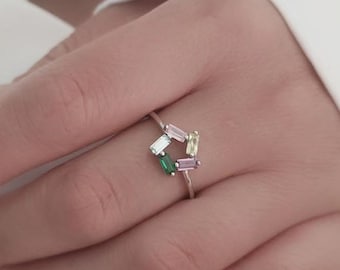 Bague de naissance personnalisée délicate, bijoux en pierre de naissance, bague de famille avec pierre de naissance pour mères, cadeau de Noël, cadeau d'anniversaire, cadeaux de mariage, bague en argent