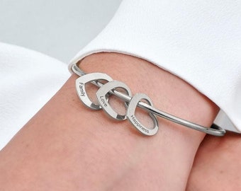 Custom Name Bracelet, Heart Bracelet, Engraved Bracelet, Grandmother Bracelet