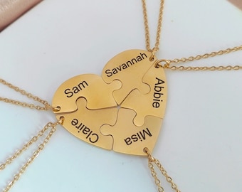 Personalized Name Heart Puzzle Necklace,Couple Necklace,Puzzle Piece Necklace Family Love Pendant,Best Friend Gifts,Christmas Gift for Her