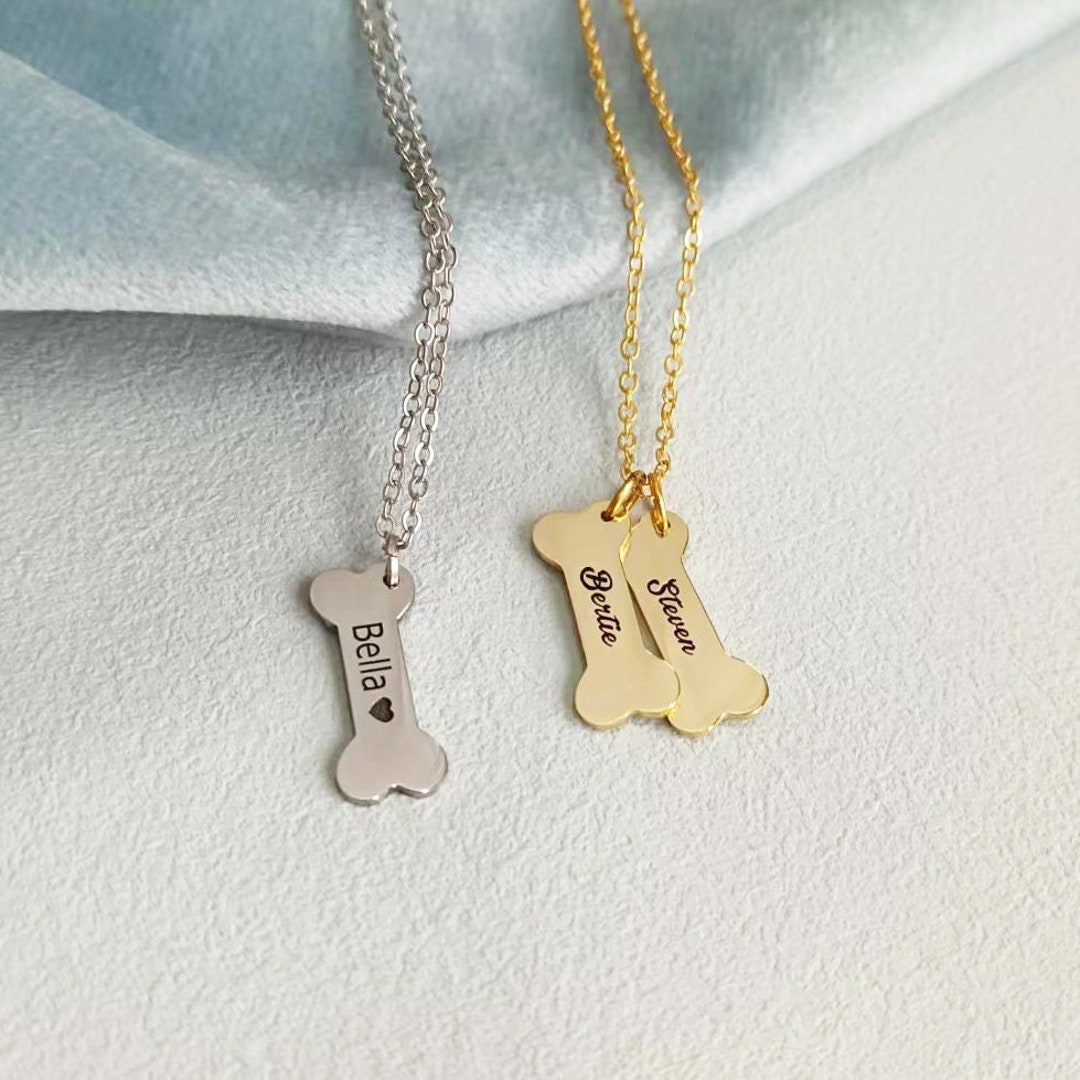 Personalized Dog Bone Necklace, Custom Name Necklace , Dog Lover Gift