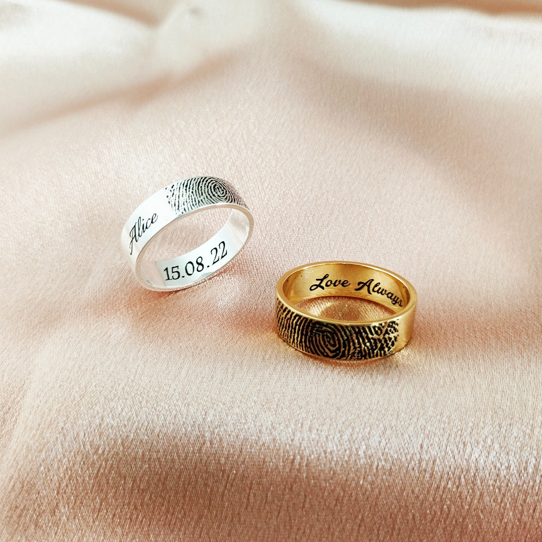 Custom Fingerprint Rings Custom Fingerprint Ring,actual Fingerprint Band,handwriting Ring ...