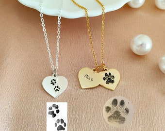Personalized Heart Paw Print Necklace,Custom Dog Paw Necklace,Pet Jewelry,Engraved Name,Heart Name Necklace,Christmas Gift for Pet Lover