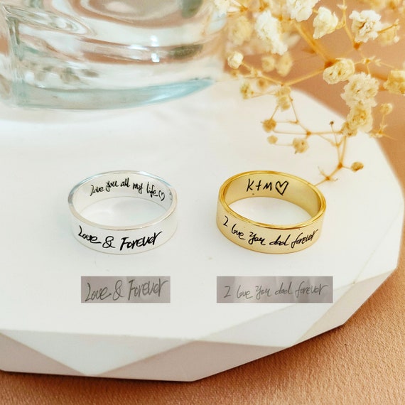 Actual Handwritin Band Ring,Memorial Handwriting Ring,Custom Name  Ring,Wedding Band,Mother's Day Gift,Signature Ring,Couple Anniversary Ring