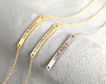 Personalized Bar Bracelets, Engraved Bracelets, Custom Message Bracelets, Silver, Gold Bracelets, Gifts for Her