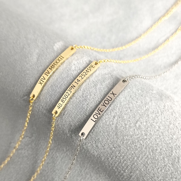 Personalized Bar Bracelets, Engraved Bracelets, Custom Message Bracelets, Silver, Gold Bracelets, Gifts for Her