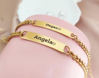 Personalized Couple Bracelet,Matching Bracelet For Couple,Coordinate Bracelet,Name Bar Bracelet,Couples Gift,Men Bracelet,Motto Bracelet