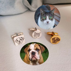 カスタムカフスボタン、パーソナライズされたペットポートレートカフスボタン、ペットメモリアルカフスボタン、犬猫写真カフスボタン、新郎カフスボタン、父の日ギフト
