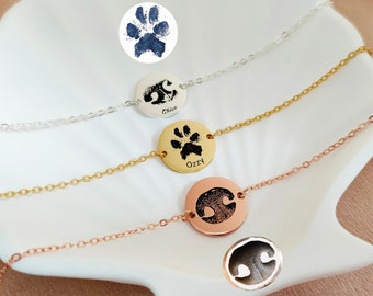 Personalized Pet Portrait Bracelet,Pet Paw Print Bracelet,Dog Bracelet,Name Bracelet,Birthday Gift for Kids,Mothers Day Gift,Christmas Gifts