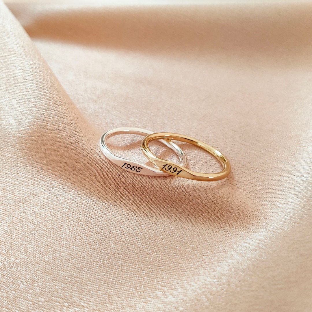 Number Ring Personalize Engrave Date Ring,roman Numeral Ring,gold Tiny Year Ring ...