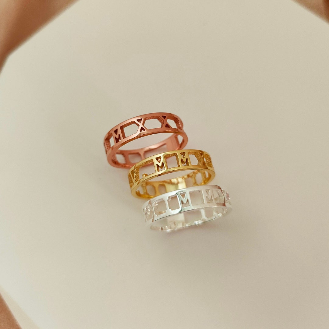 Number Ring Roman Numeral Ring Men,personalized Name Ring,wedding Date Band,numeral ...