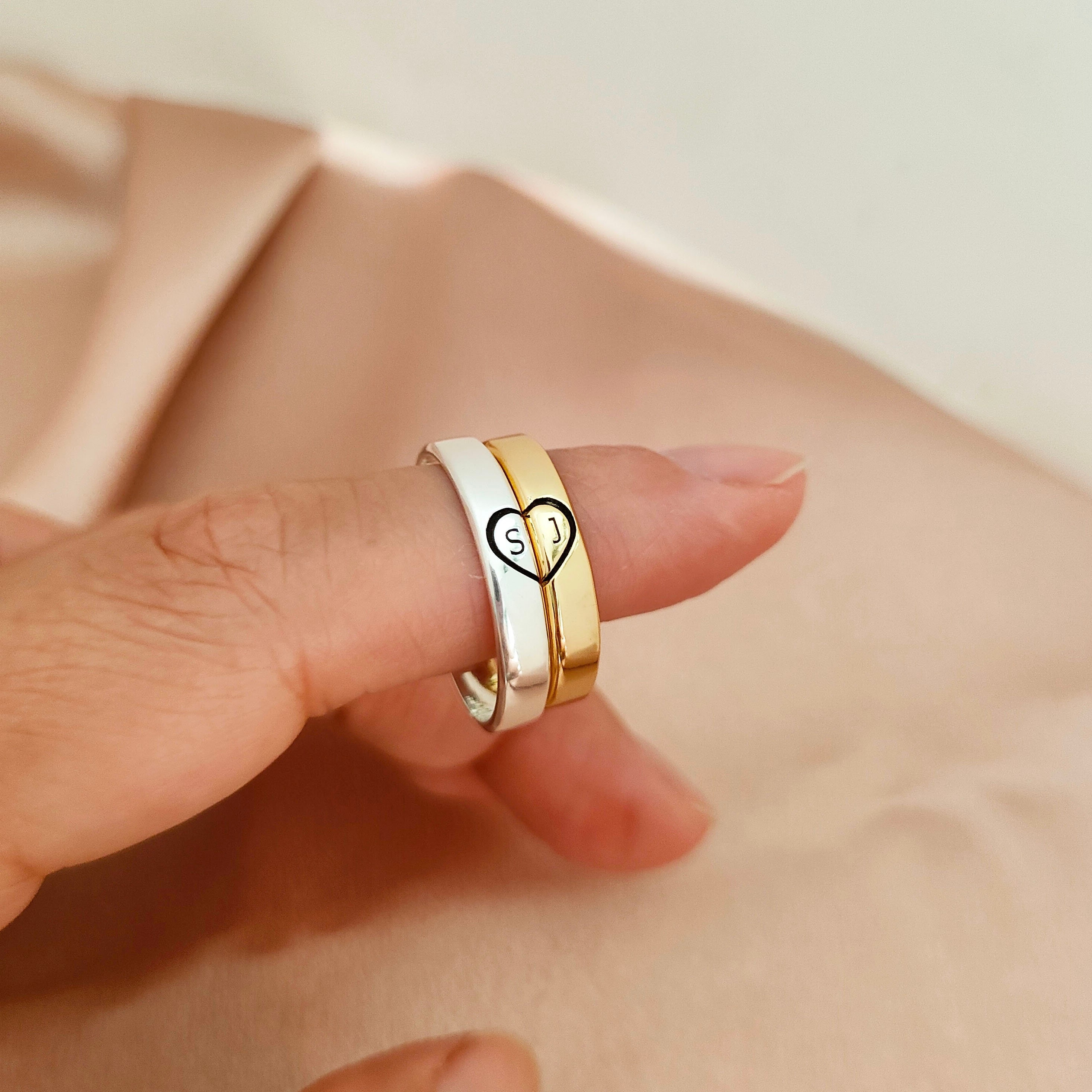 Personalized Heart Shaped Ring,Matching ring for couples,letter ring,Anniversary Love Promise Rings,Wedding ring,Christma Gift