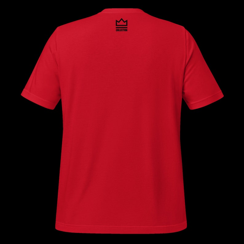 May include: A red short-sleeved t-shirt with a black crown logo and the word "Collective" underneath.