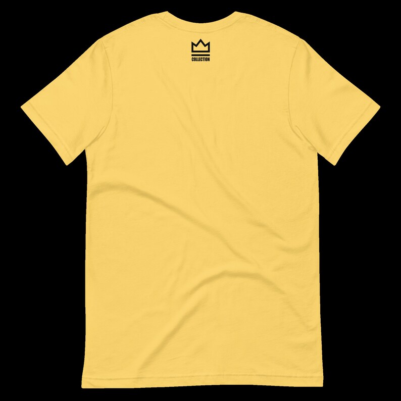 May include: A yellow short-sleeved t-shirt with a black crown logo and the word "COLLECTION" underneath.