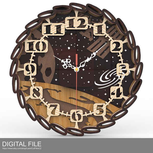 Horloge murale « Orbit ». Version W2. Fichiers découpés au laser SVG, DXF, CDR Produit numérique