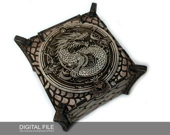Puede incluir: Una caja de madera con un diseño de dragón tallado en la tapa. La caja es de color marrón oscuro con un diseño de dragón marrón claro. El dragón está enroscado con las alas extendidas. La caja es una pieza decorativa para el hogar o la oficina.