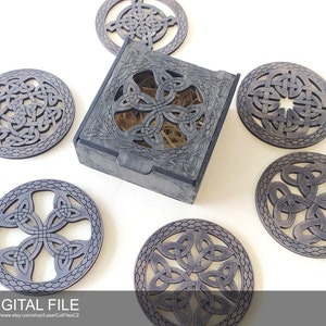 6 Celtic coasters with box.  Laser cut files SVG, PDF, CDR Digital product