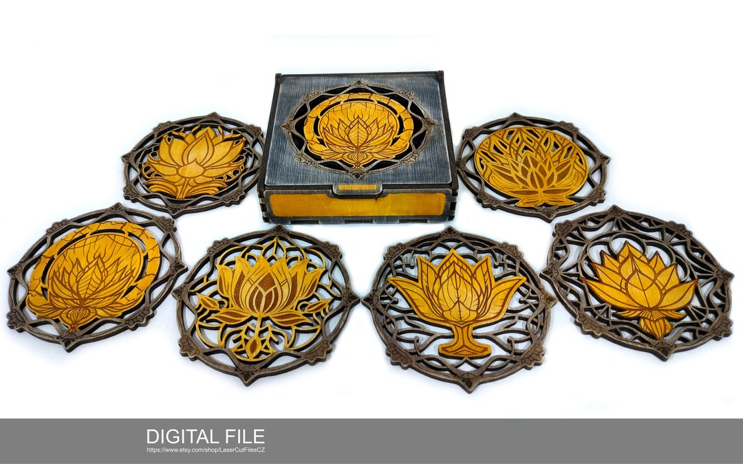 6 Lotus Stands With Box A0104. Laser Cut Files SVG, PDF, DXF Digital