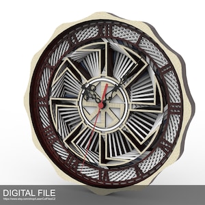 Meerlaagse wandklok. Versie W7. Lasergesneden bestanden: SVG, DXF, PDF Digitaal product