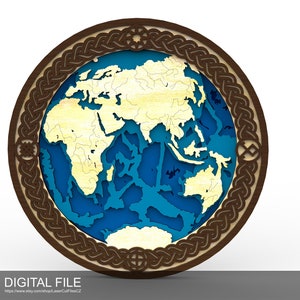 Karte der östlichen Halbkugel der Erde. Laser cut Dateien SVG, DXF, PDF Digitales Produkt