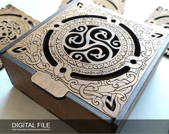 6 Celtic coasters with box 00135.  Laser cut files SVG, PDF, DXF. Digital product