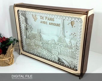 Multilayer panel "Paris" A0085. Laser cut files SVG, PDF, DXF Digital product
