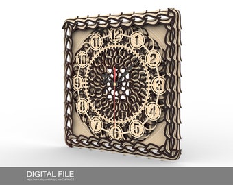 Multi-layer Wall Clock. Version W3. Laser cut files SVG, DXF, CDR Digital product