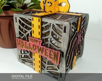 Halloween box 5" inch A0080.  Laser cut files SVG, PDF, DXF Digital product