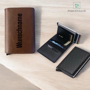 Personalisiertes Karten Wallet Geldbeutel mit Name PU Leder verschiedene Farben Geschenk Geschenkidee Portemonnaie- Kartenetui  Gravur